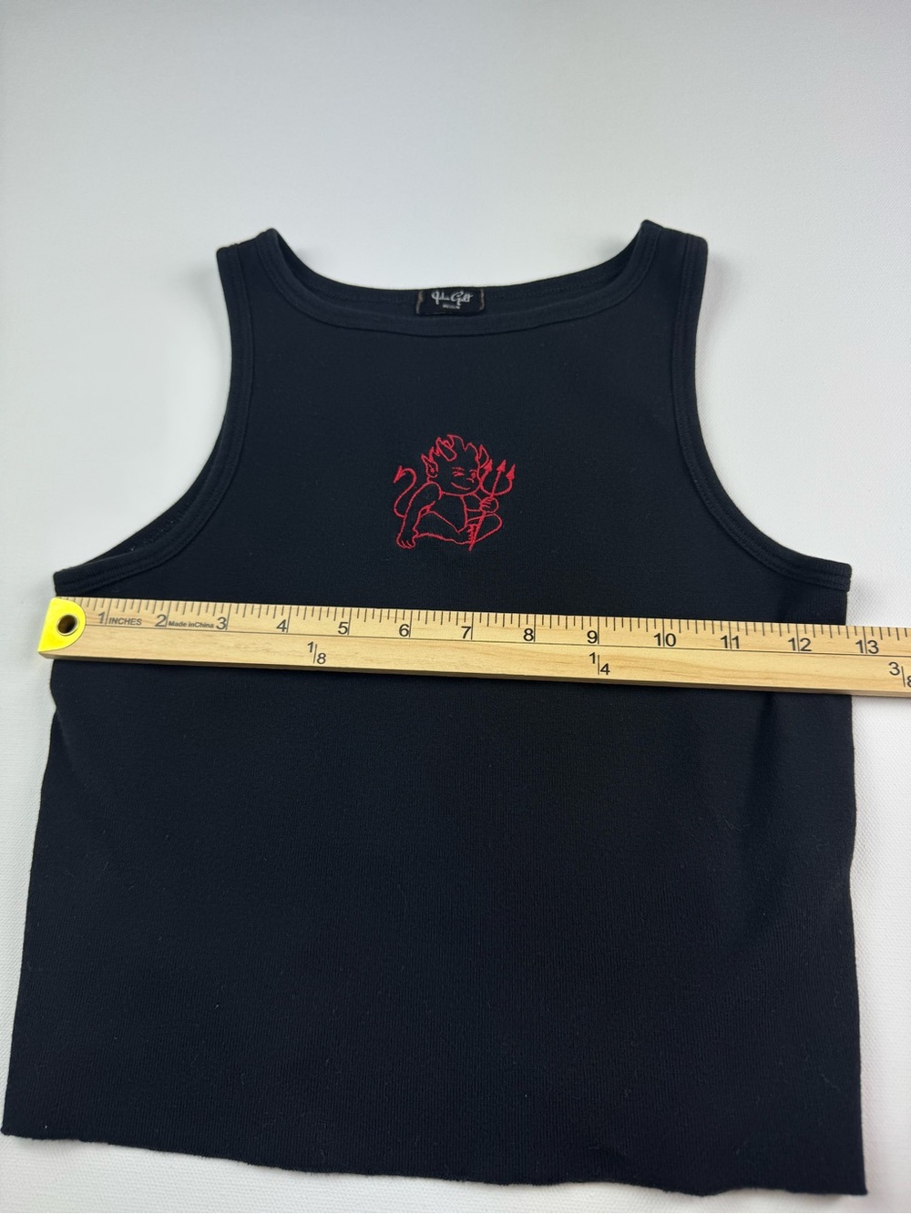 John Galt Red Black Devil Cropped Tank Top Baby Tee Ribbed Y2K Grunge Goth M - Picture 4 of 5